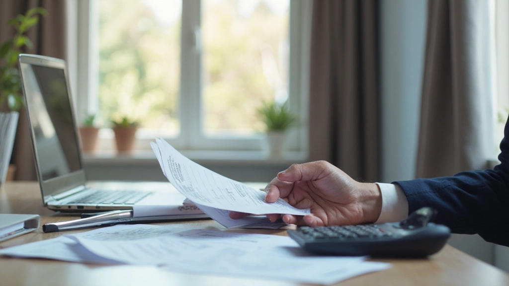 Профессиональное фото работающего человека за компьютером с финансовыми документами