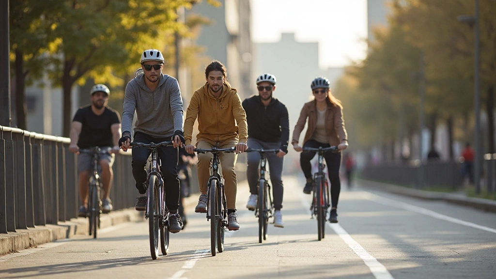 Профессиональное фото группы людей, использующих велосипеды для транспортировки в городской среде